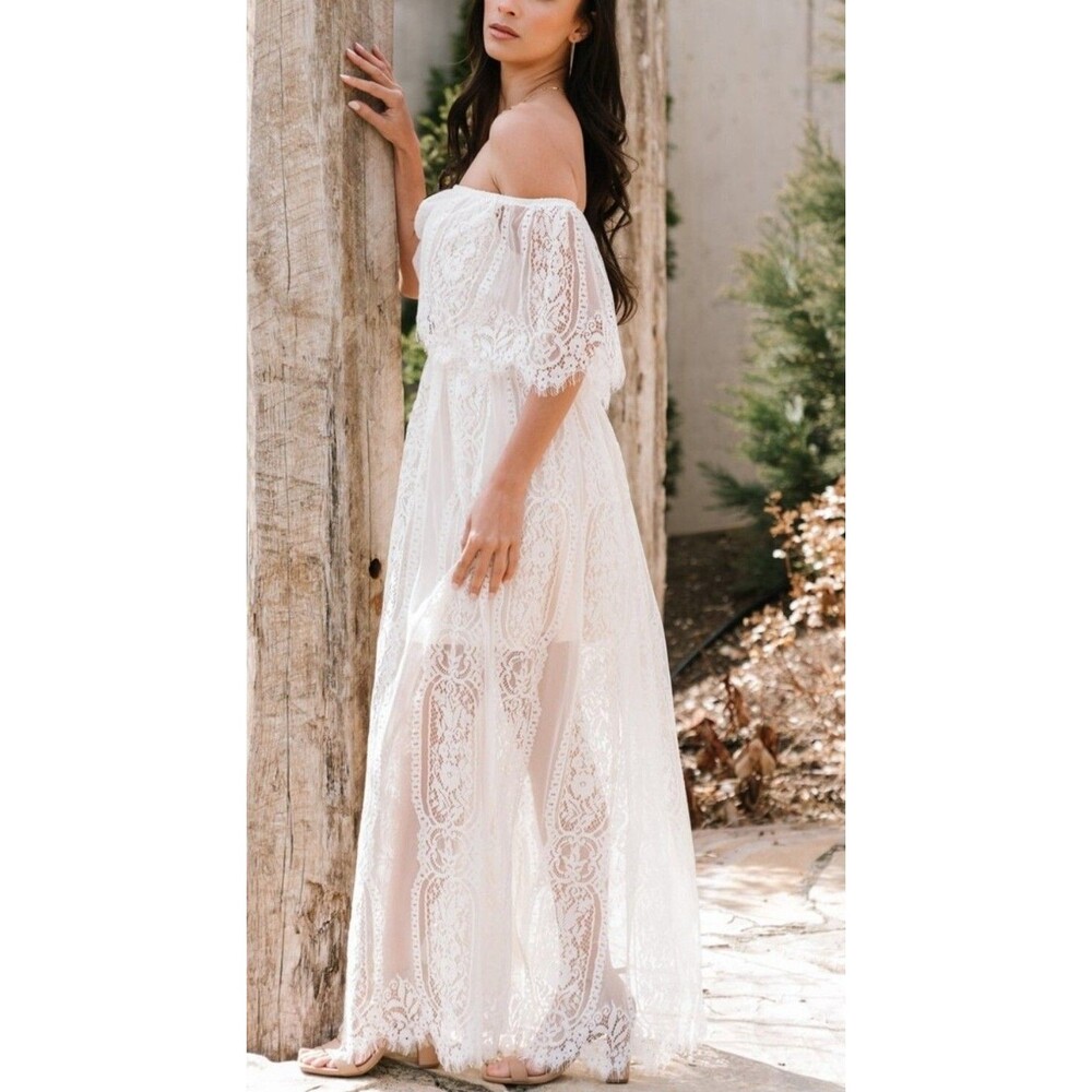 NWT Baltic Born Caroline Ivory Floral Lace Off Shoulder Maxi Dress Size XXL
